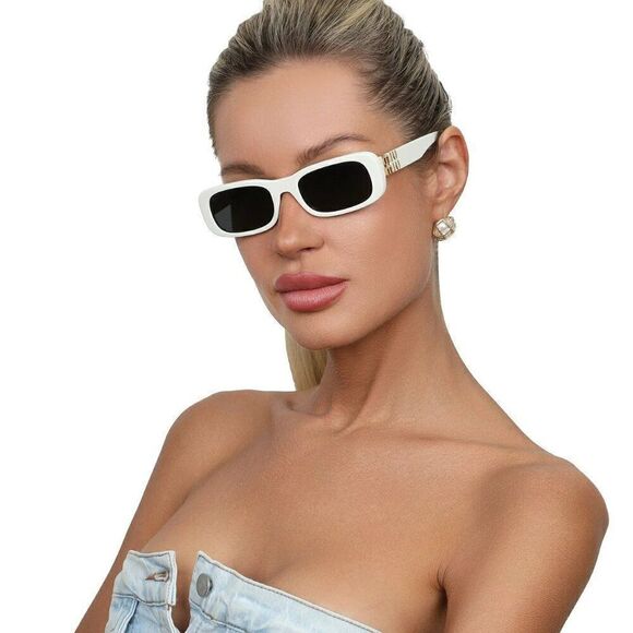 NEW Miu Miu MU08ZS 1425S0 GLIMPSE Ivory Grey Rectangle Women Sunglasses main image 6